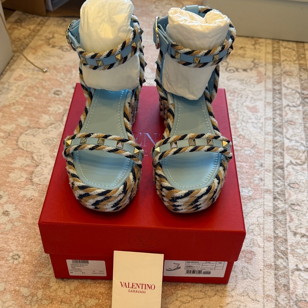Valentino Women's Blue and Black Patterned Sandals - Picture 2 of 5